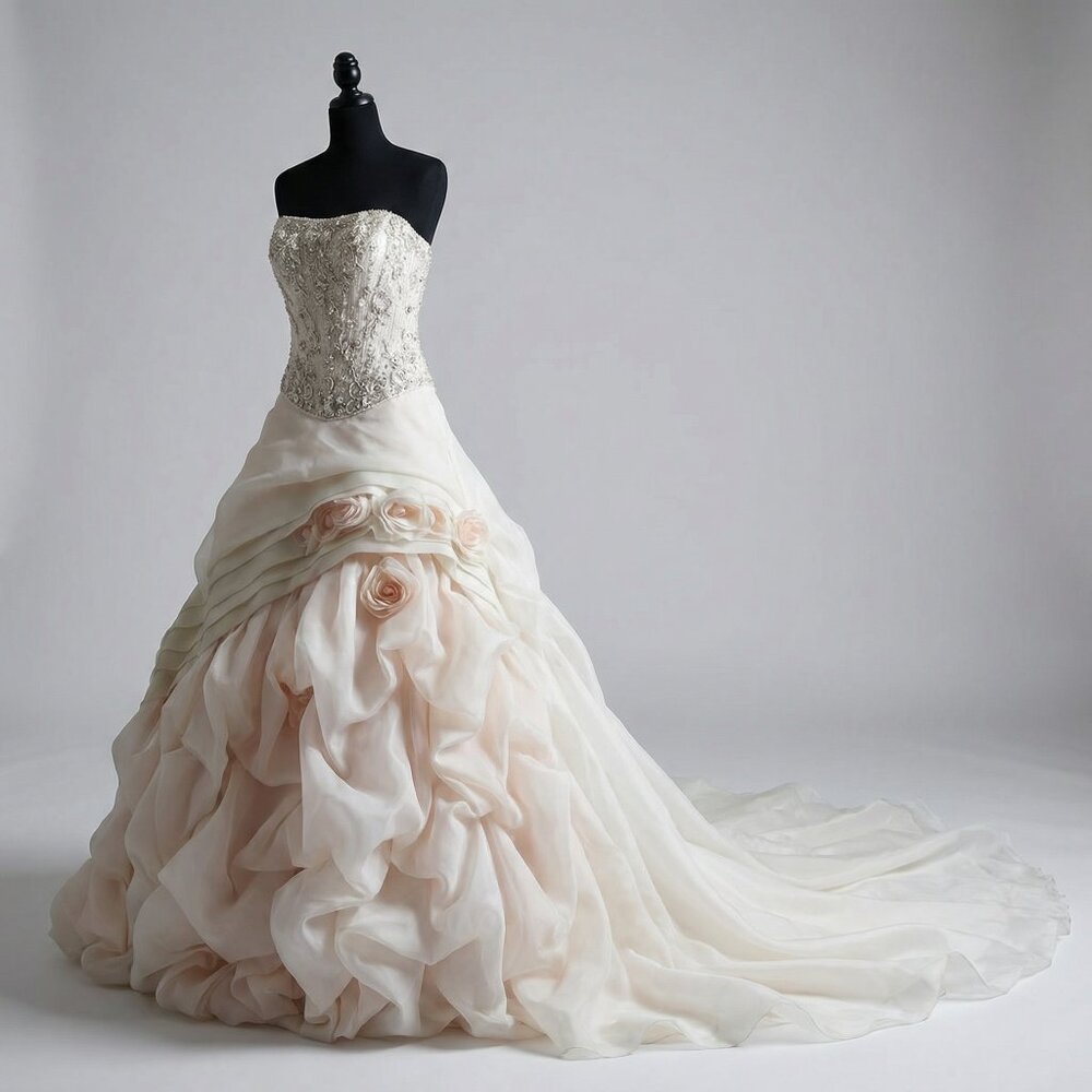 💎👑Luxury Designer Couture Wedding Runway Swarovski Crystals Flowers Gown Dress - Picture 4 of 4